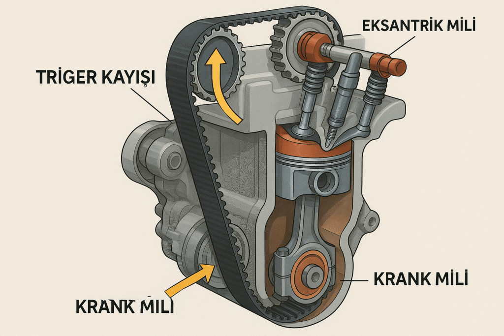 triger kayisi motor kesit zamanlama sistemi